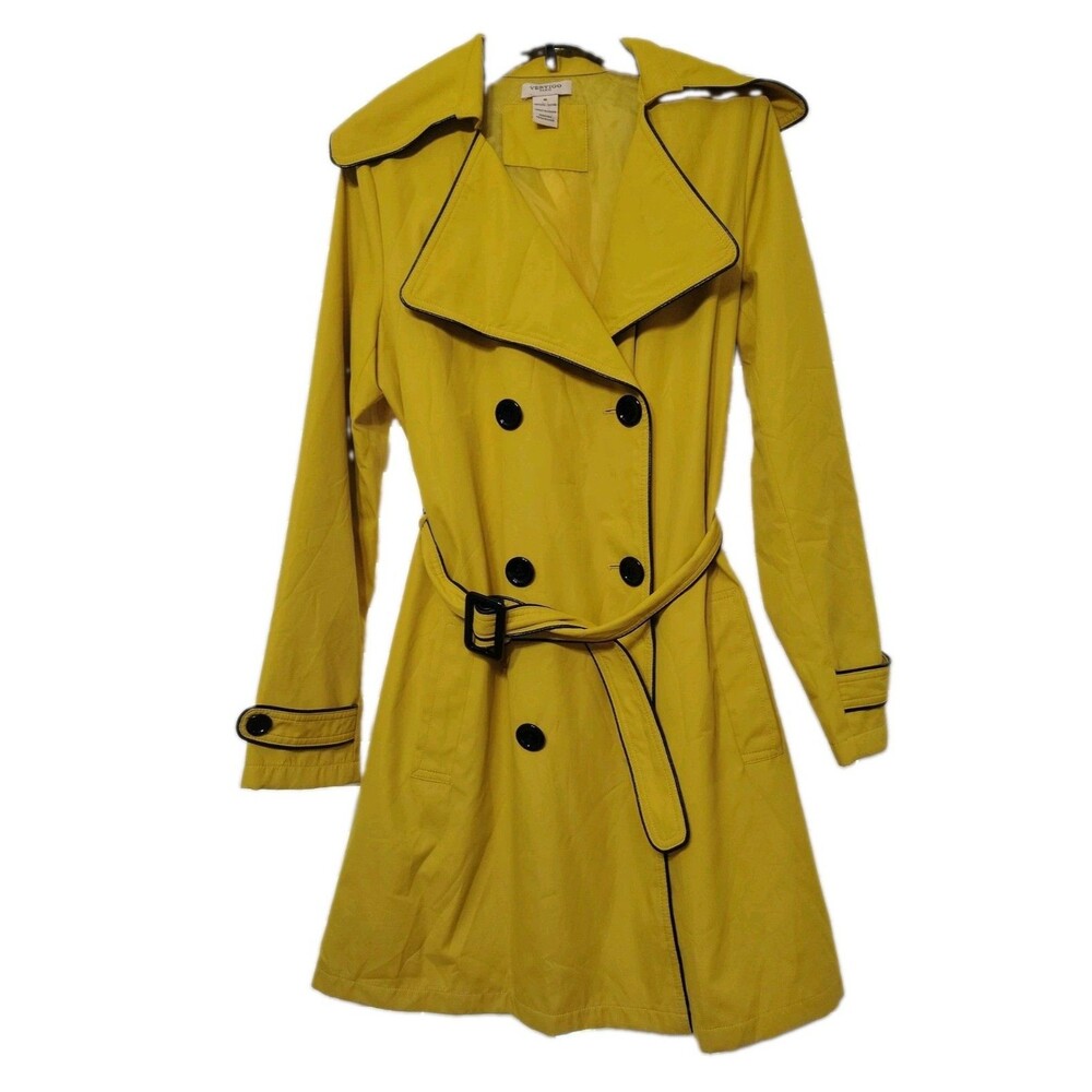 Vertigo Paris Women's Trench Coat With Belt Cape Collar Size M Mustard Yellow